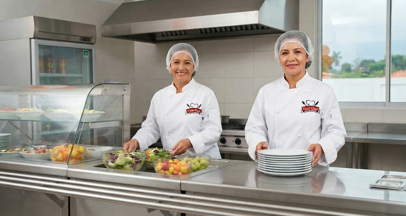 Equipo Food Chef en la línea de servicio de un casino